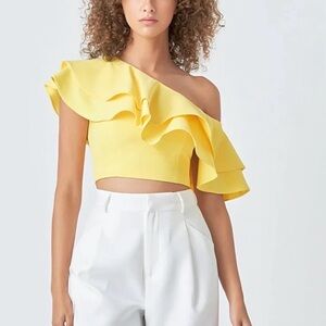 Stradivarius yellow high/low Crop Top one shoulder